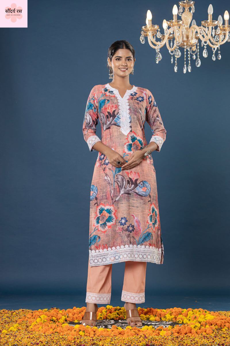 Premium Cotton Suit Set with Chinon Silk Dupatta & Lacework - Image 3