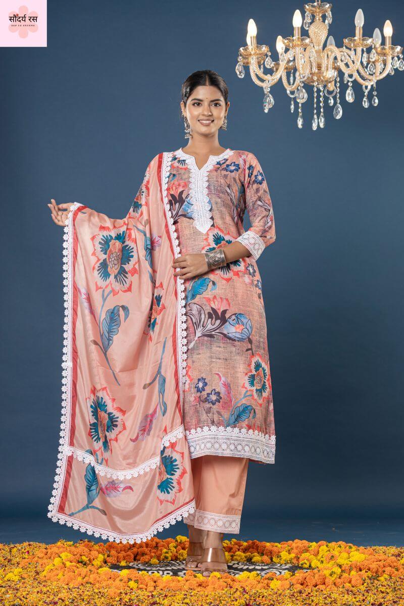Premium Cotton Suit Set with Chinon Silk Dupatta & Lacework