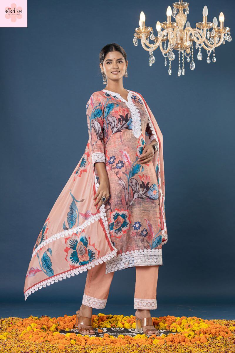 Premium Cotton Suit Set with Chinon Silk Dupatta & Lacework - Image 2