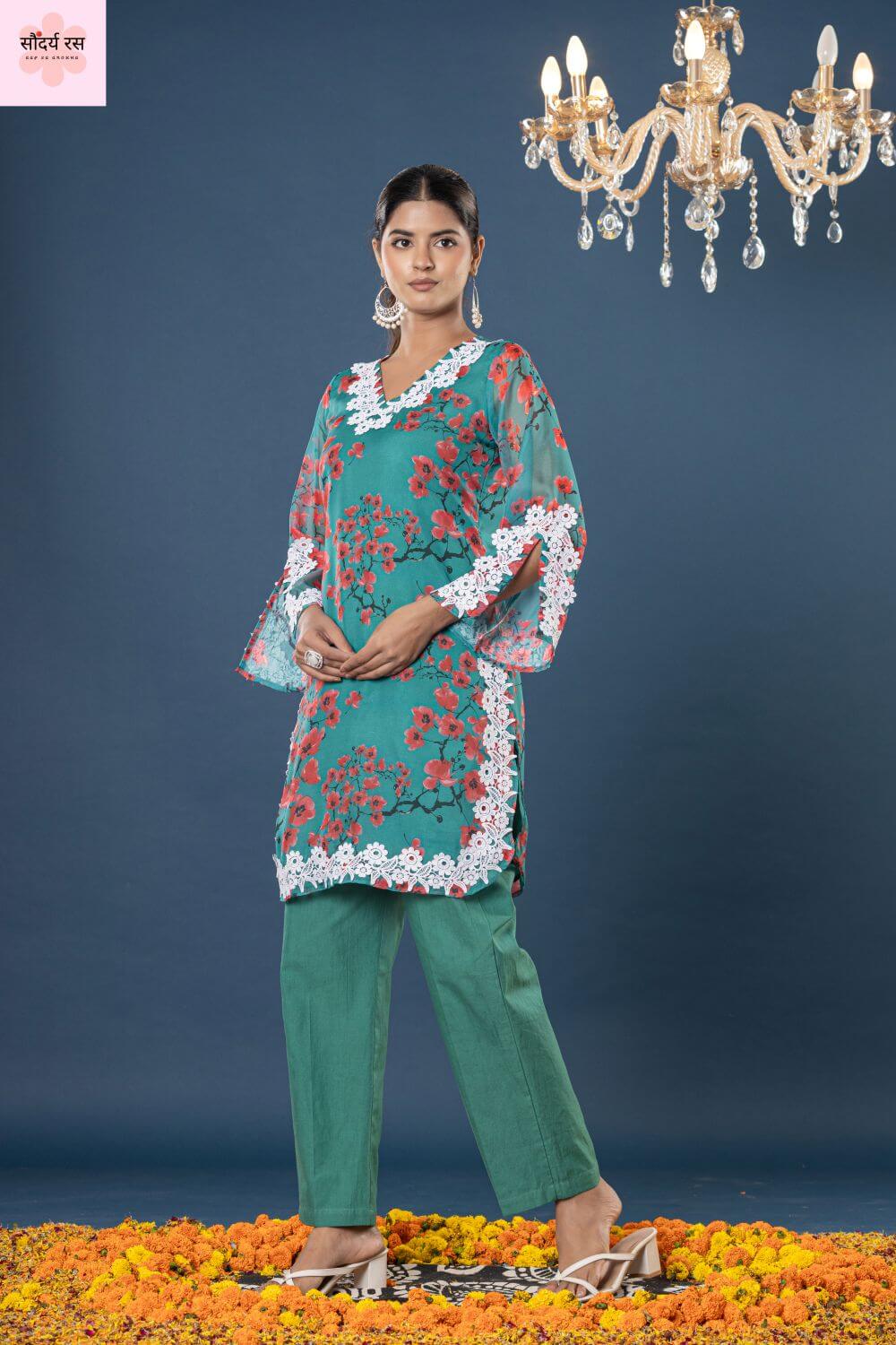 Pure Organza Co-ord Set with Jam-Cotton Silk Bottoms - Image 3