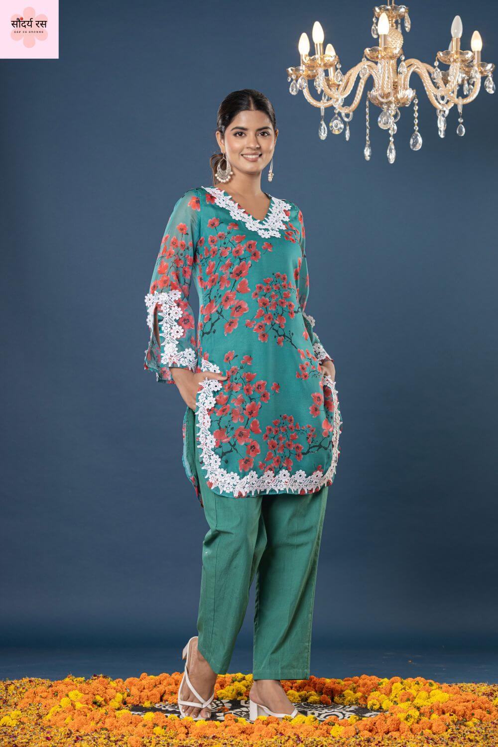 Pure Organza Co-ord Set with Jam-Cotton Silk Bottoms - Image 4