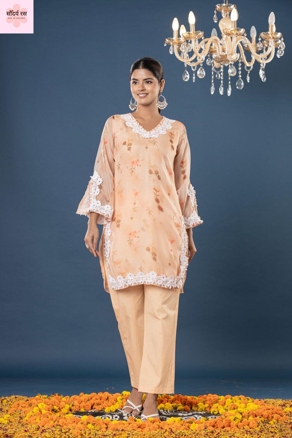 Pure Organza Co-ord Sets with Jam-Cotton Silk Bottom - Image 2