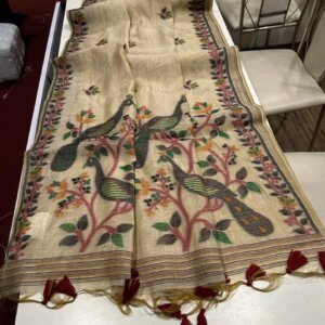 Premium Soft Muga Cotton Saree-Dark Green